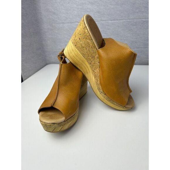LAOCOONTE Julianne Tan Sling Back Leather Platform Wedge Casual Sandals‎ Size 10 - Picture 15 of 16